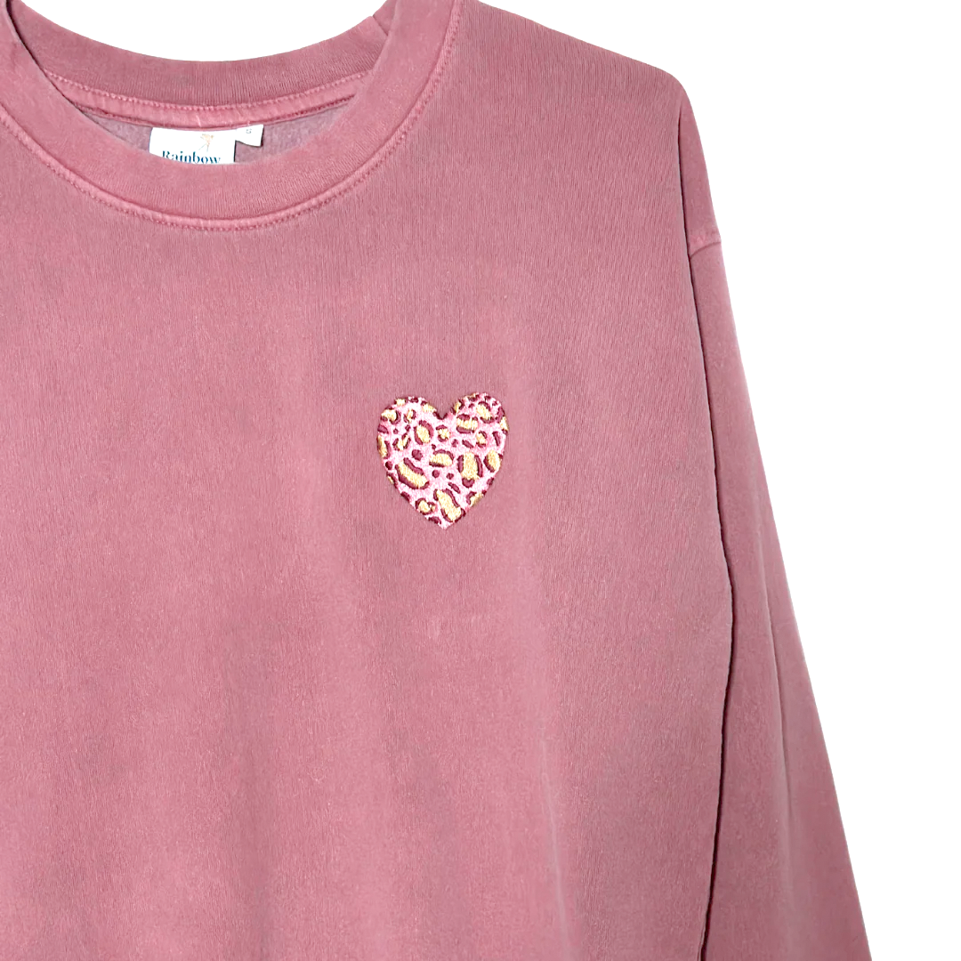 Leopard Heart Sweatshirt Raspberry