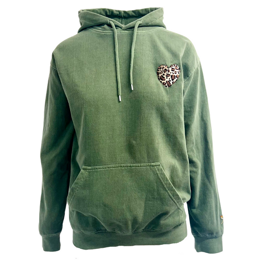 Leopard Heart Hoody Sage