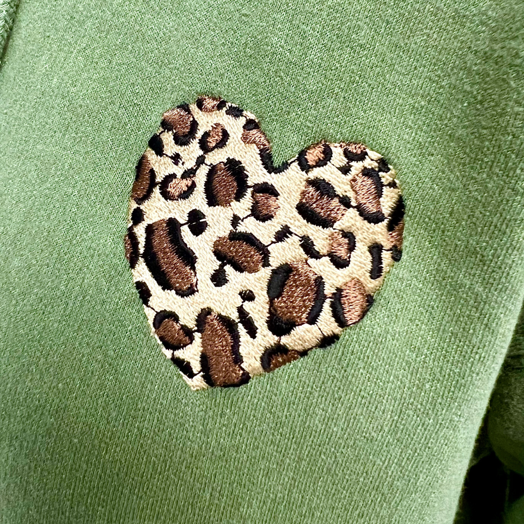 Leopard Heart Hoody Sage