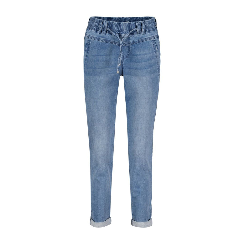 Red Button Tessy Crop Jog Midstone Denim! Made from a blend of cotton, polyester, viscose, and elastane, these pants provide both comfort and style. 