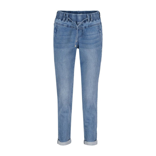 Red Button Tessy Crop Jog Midstone Denim! Made from a blend of cotton, polyester, viscose, and elastane, these pants provide both comfort and style. 